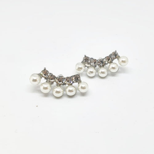 Silver Crystal and Pearl Lobe Climber Earrings