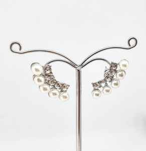 Silver Crystal and Pearl Lobe Climber Earrings