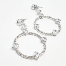 Load image into Gallery viewer, Silver Crystal Drop Hoop Earrings