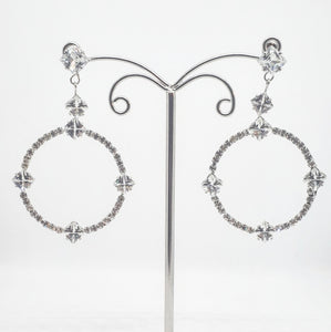 Silver Crystal Drop Hoop Earrings